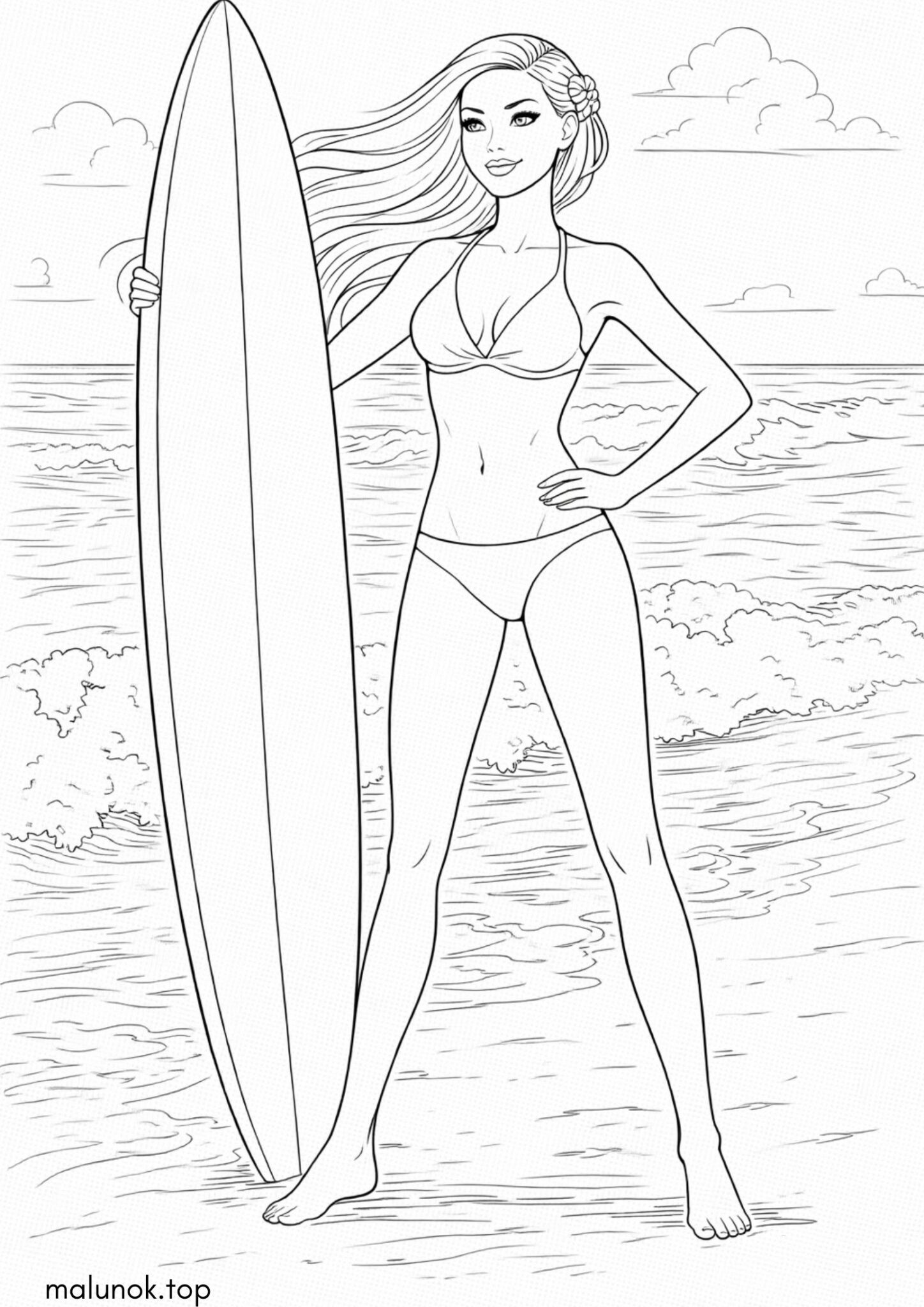 Раскраска Барбі та серфінг