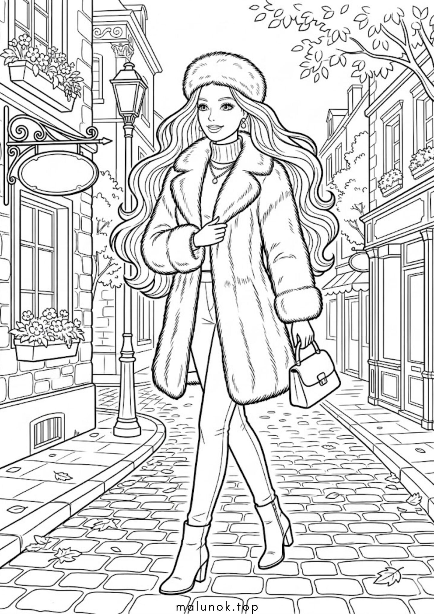 Раскраска Барбі у шубці