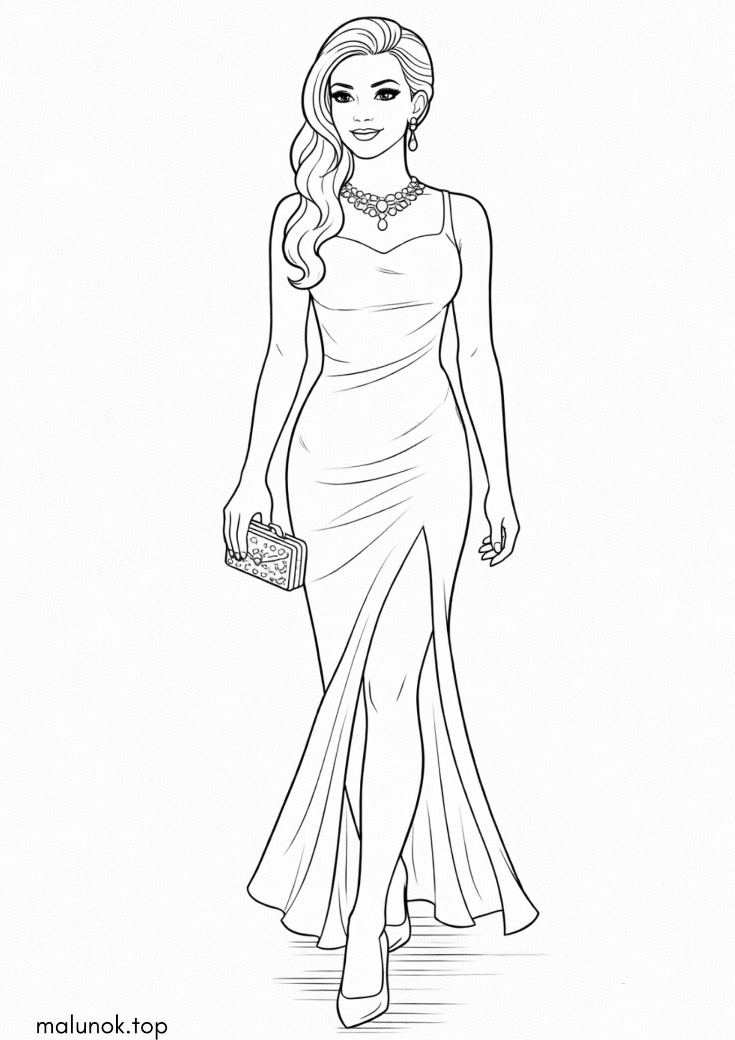 Раскраска Барбі у вечірньому платті