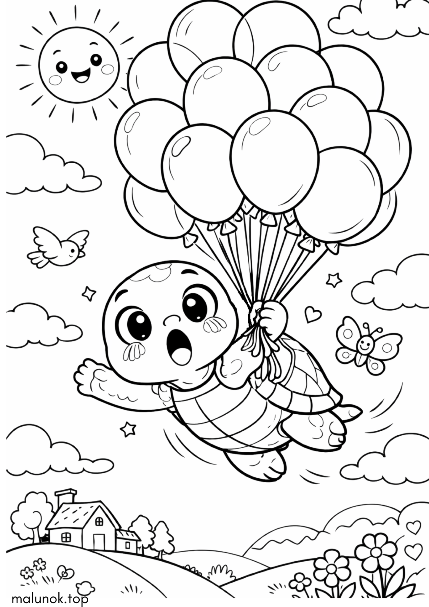 Раскраска Черепаха з повітряними кульками