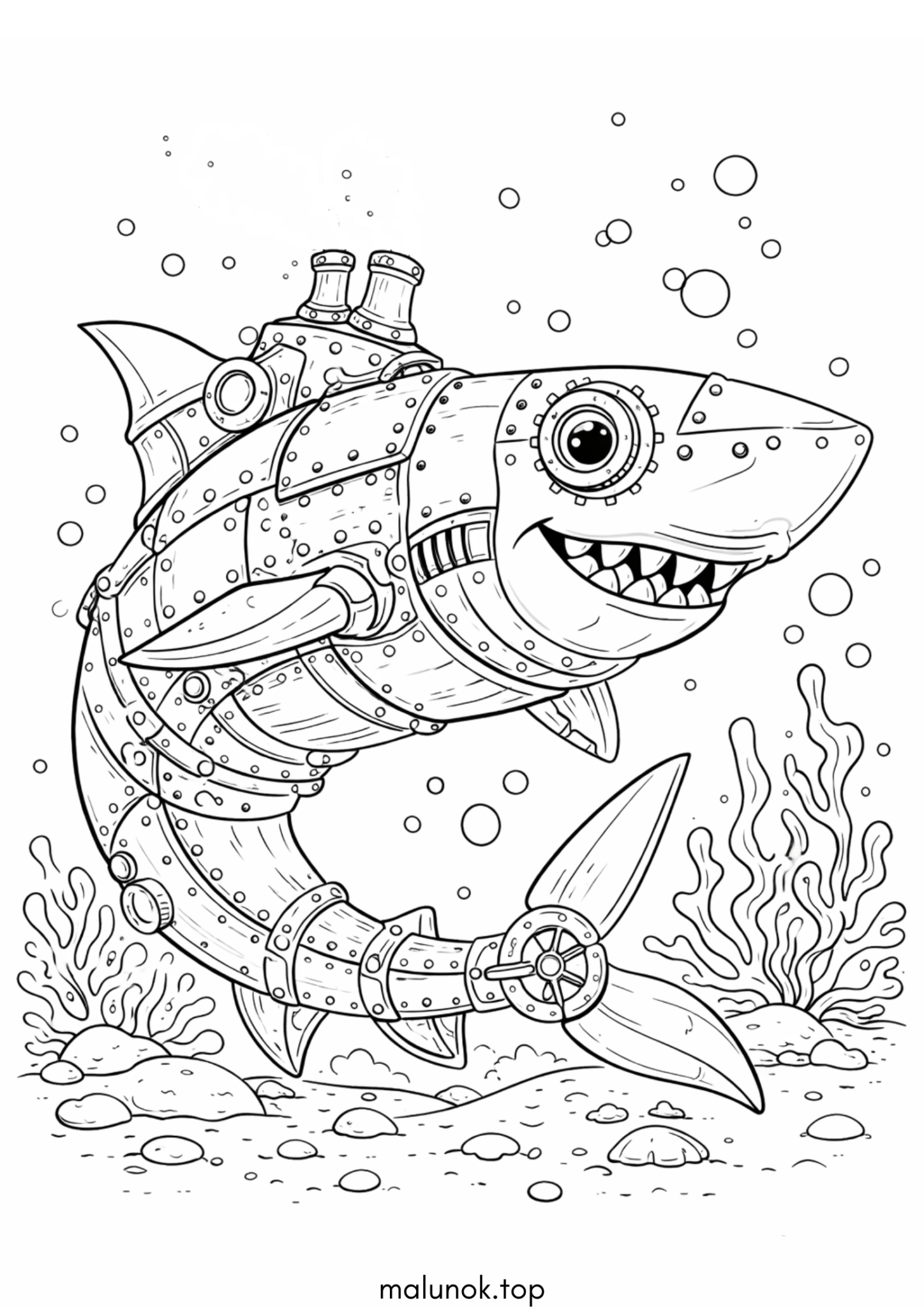 Розмальовка Акула-робот (Cyber-Shark) Розмальовка Акула-робот (Cyber-Shark)