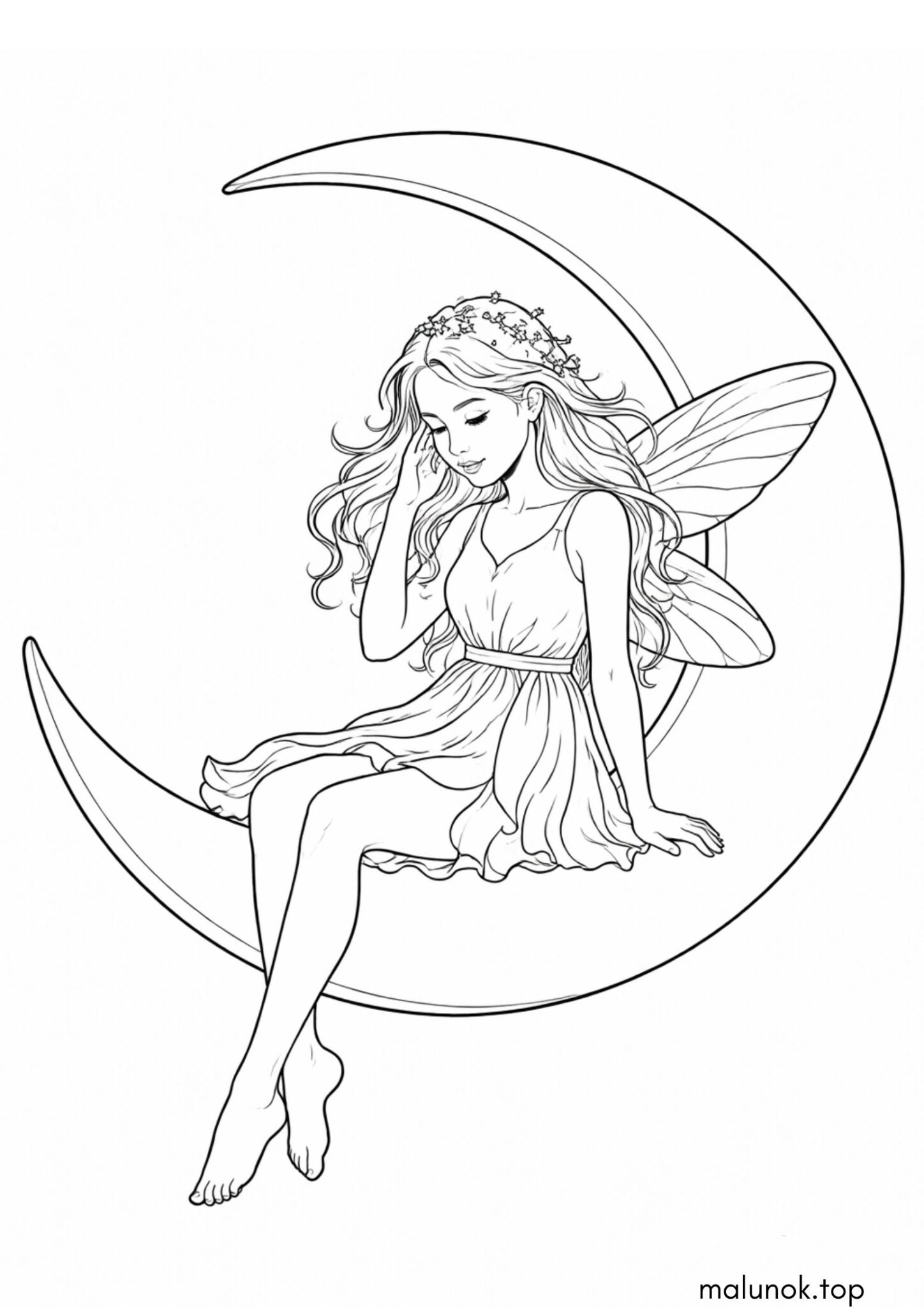 Раскраска Фея, що сидить на місяці