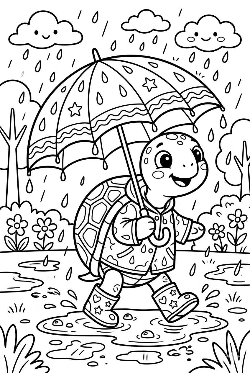 Розмальовка Черепаха під парасолькою