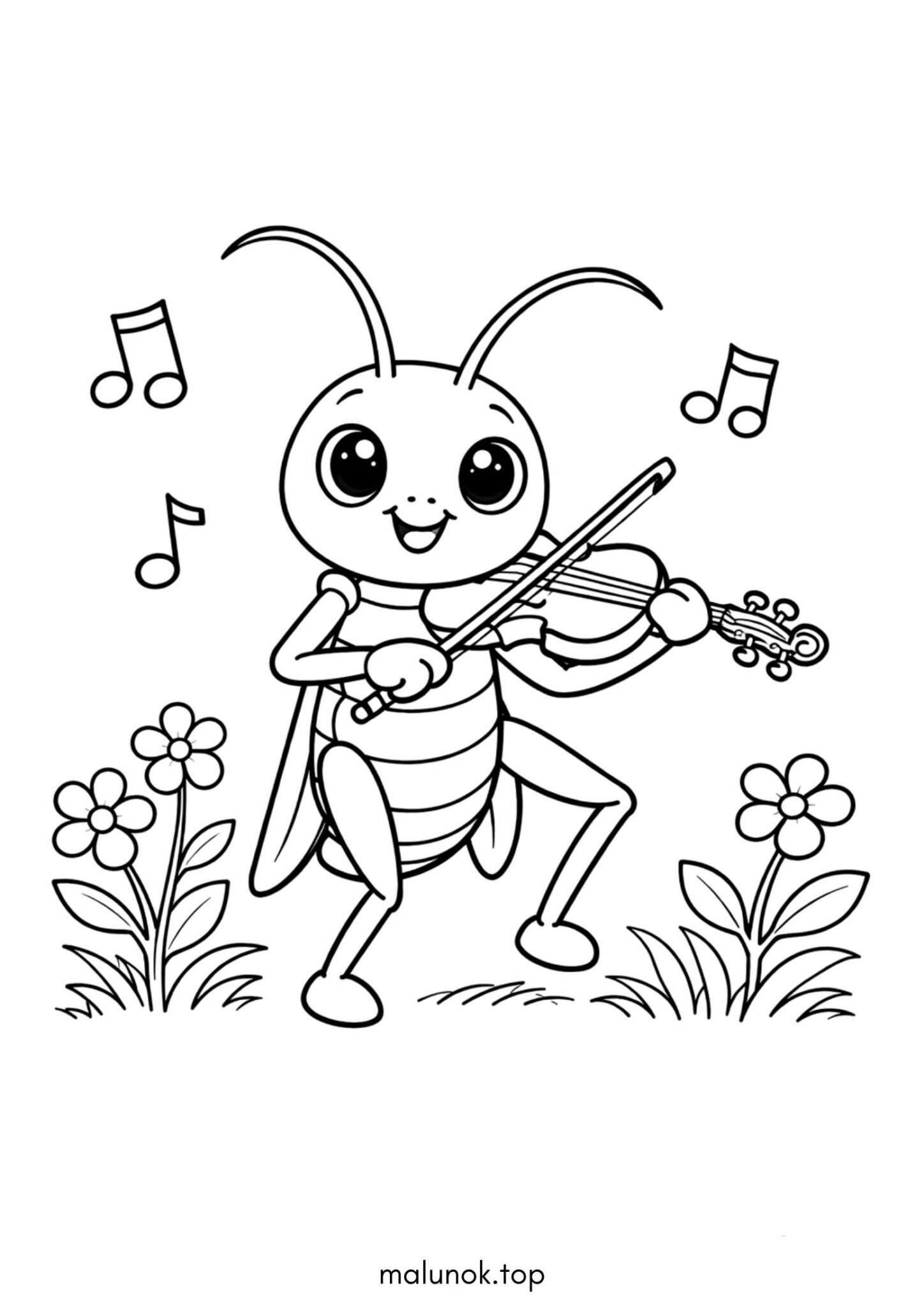 Раскраска Музикальний коник зі скрипкою Раскраска Музикальний коник зі скрипкою