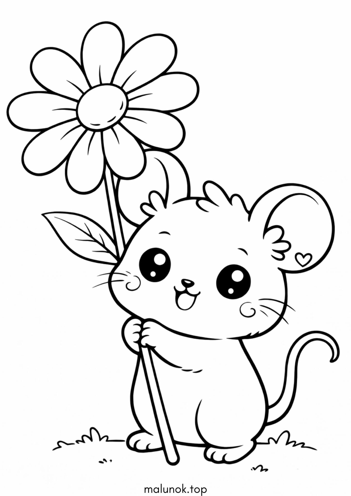 Раскраска Мишка з квіточкою