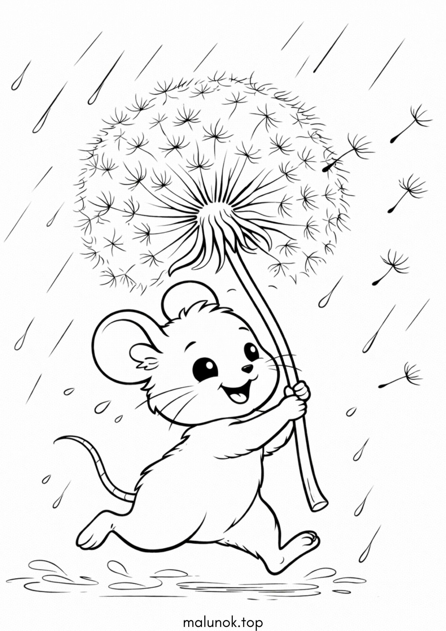 Раскраска Мишка з парасолькою-кульбабою