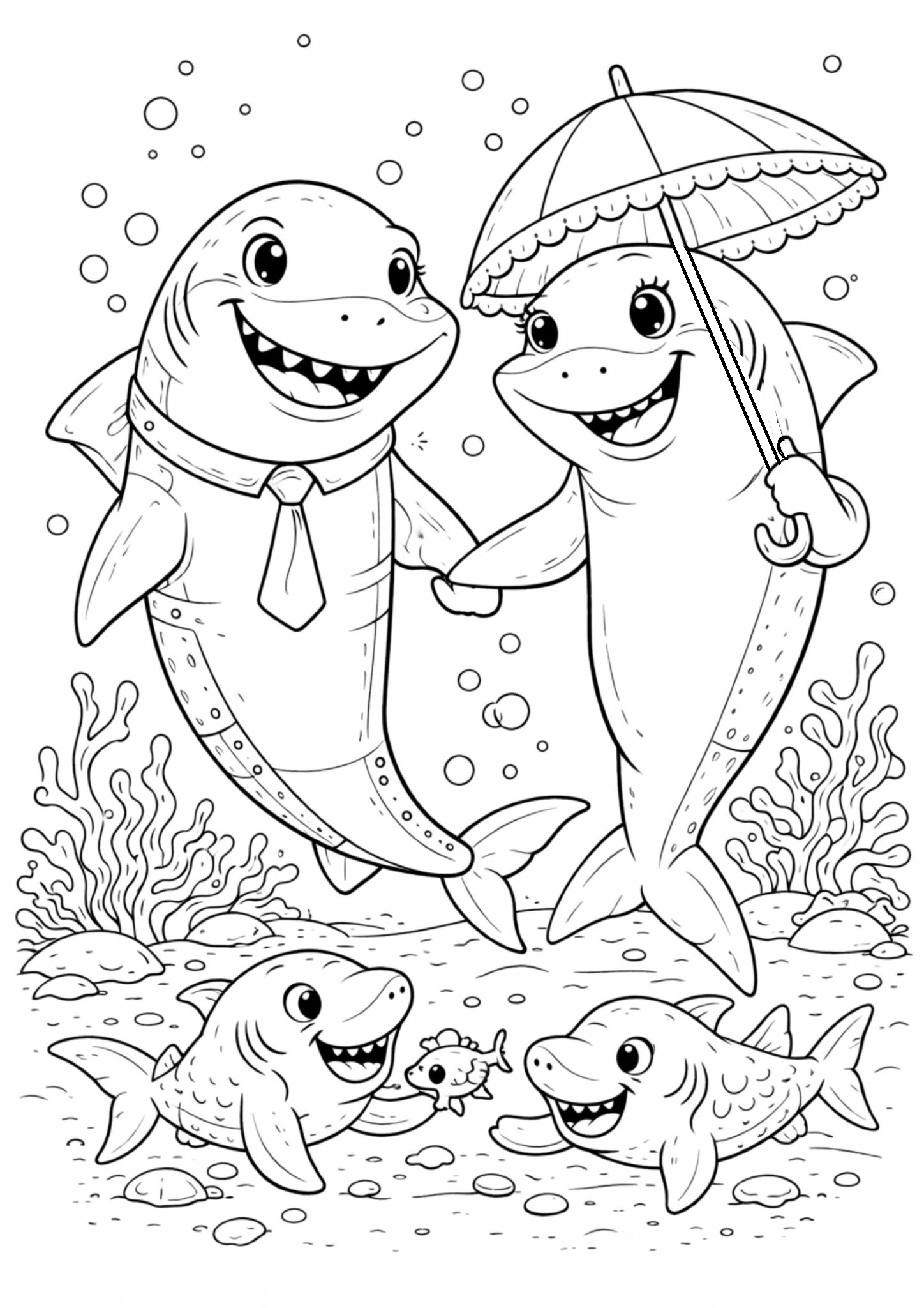 Розмальовка Родина акул Розмальовка Родина акул