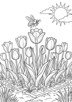 Весняні квіти – тюльпани та бджілка