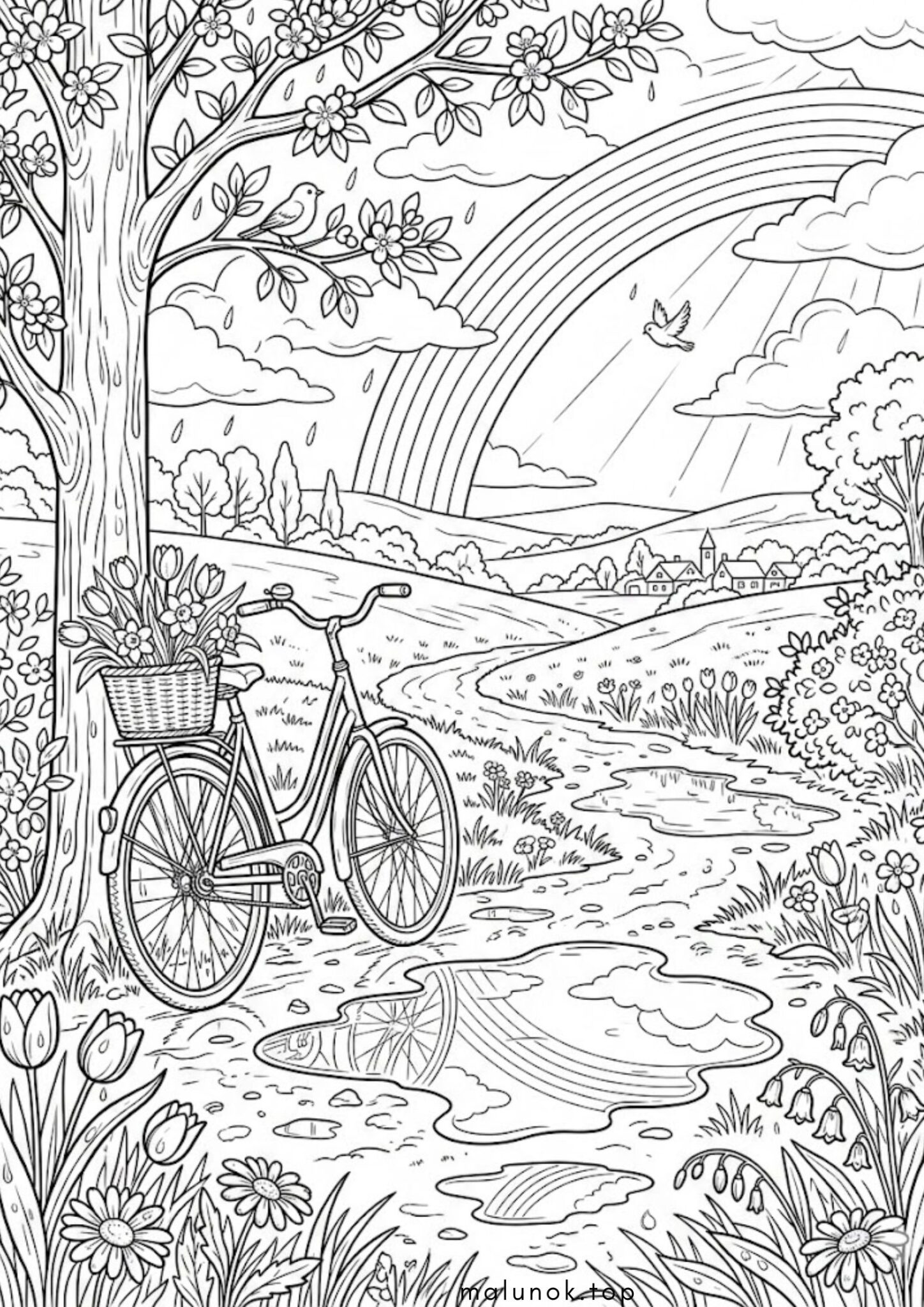 Раскраска Весняний дощ та веселка