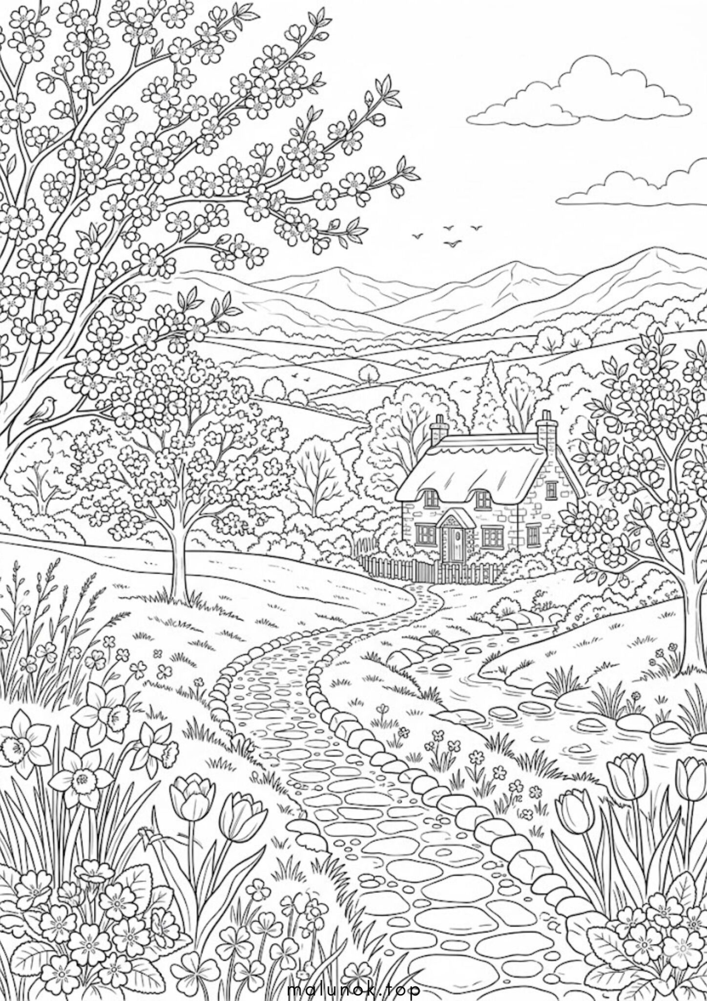 Раскраска Весняний пейзаж