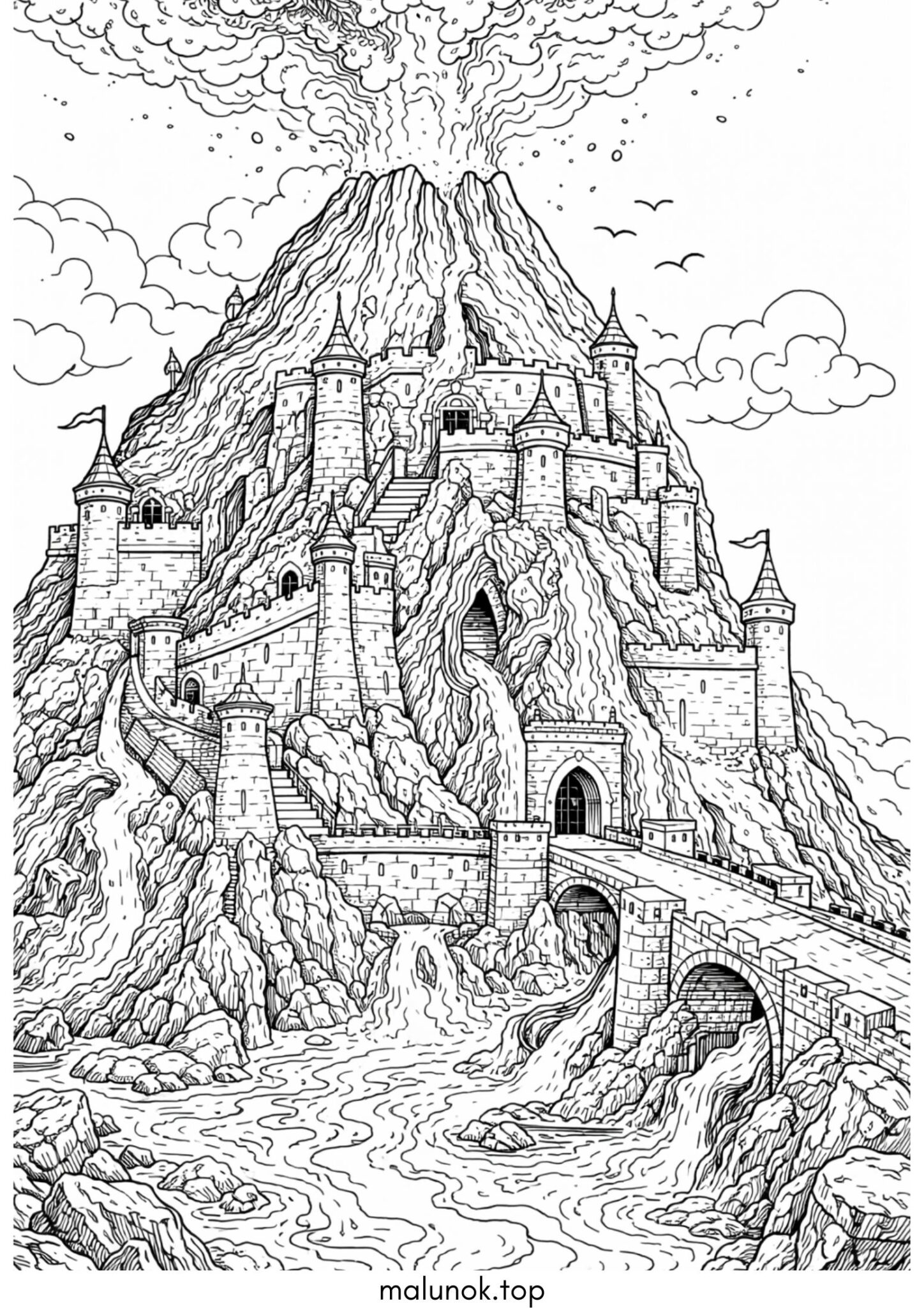 Раскраска Вулканічний замок