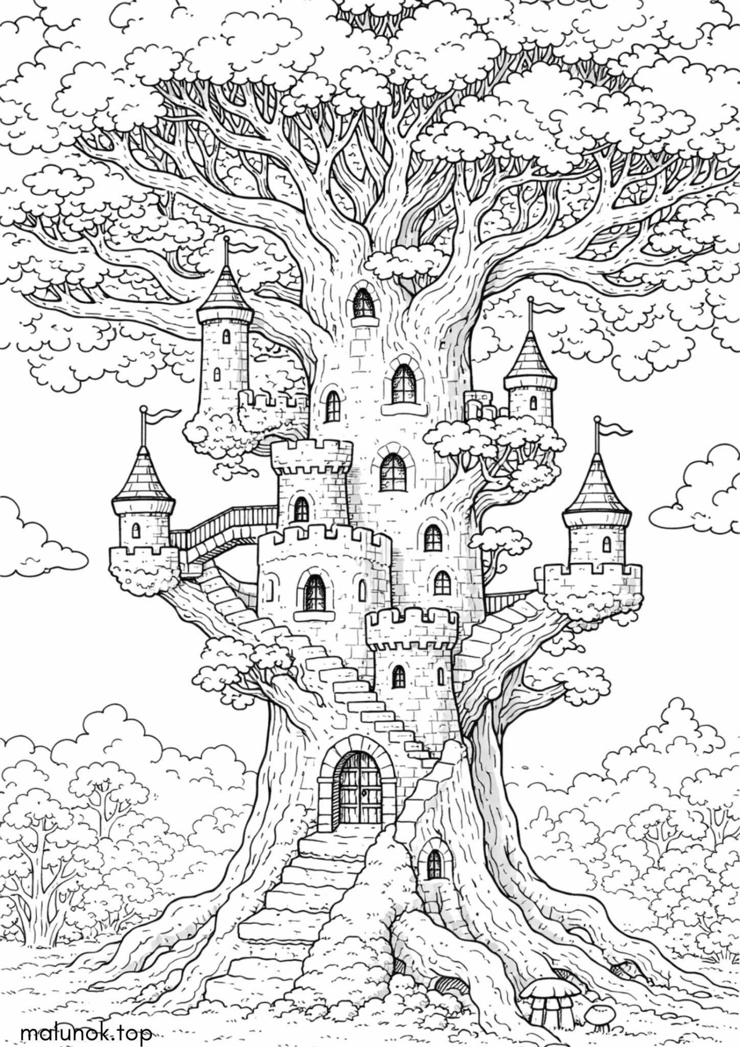 Раскраска Замок-дерево