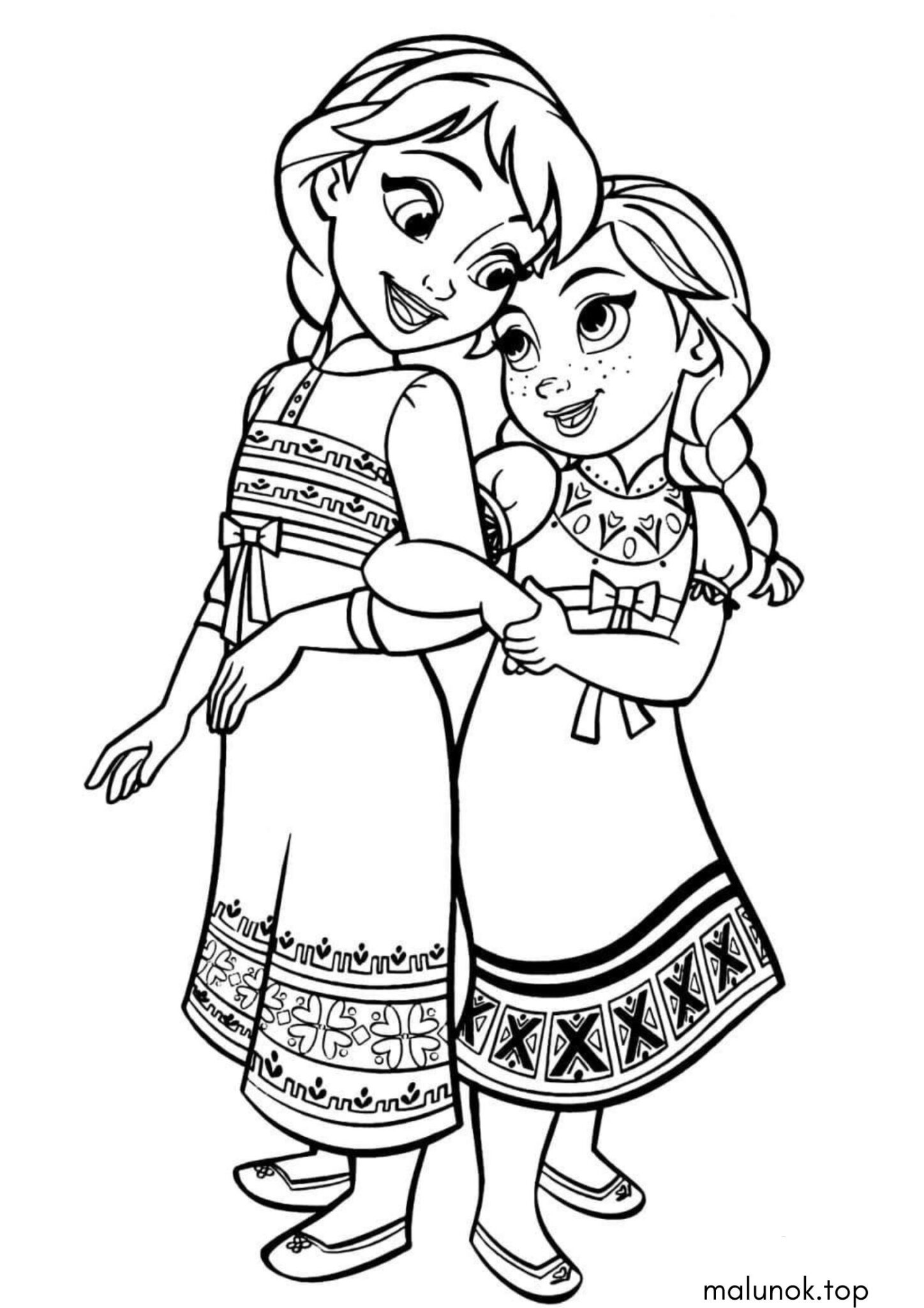 Раскраска Принцеси Анна та Ельза у дитинстві (Крижане серце)