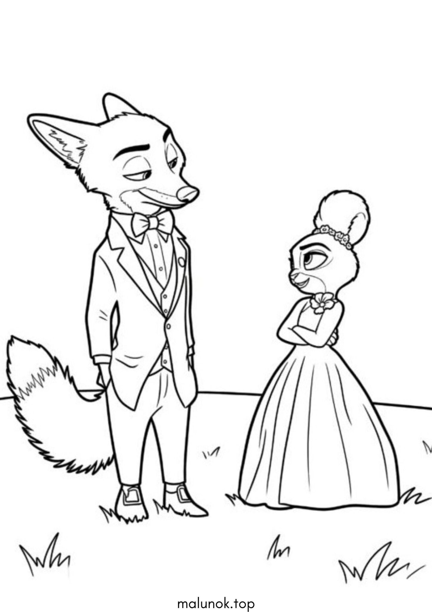 Раскраска Джуді та Нік на балу (Зоотрополіс)