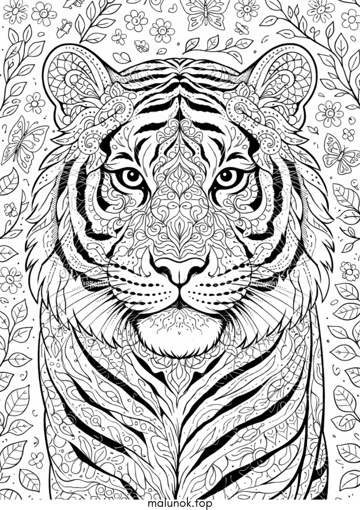 Раскраска Голова тигра антистрес