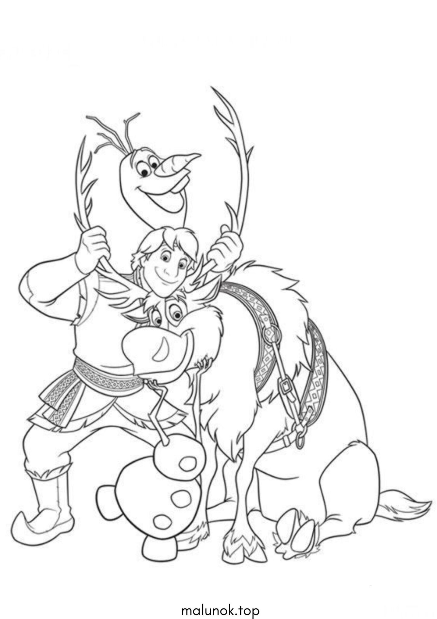 Раскраска Крістофф, Свен та Олаф (Крижане серце)