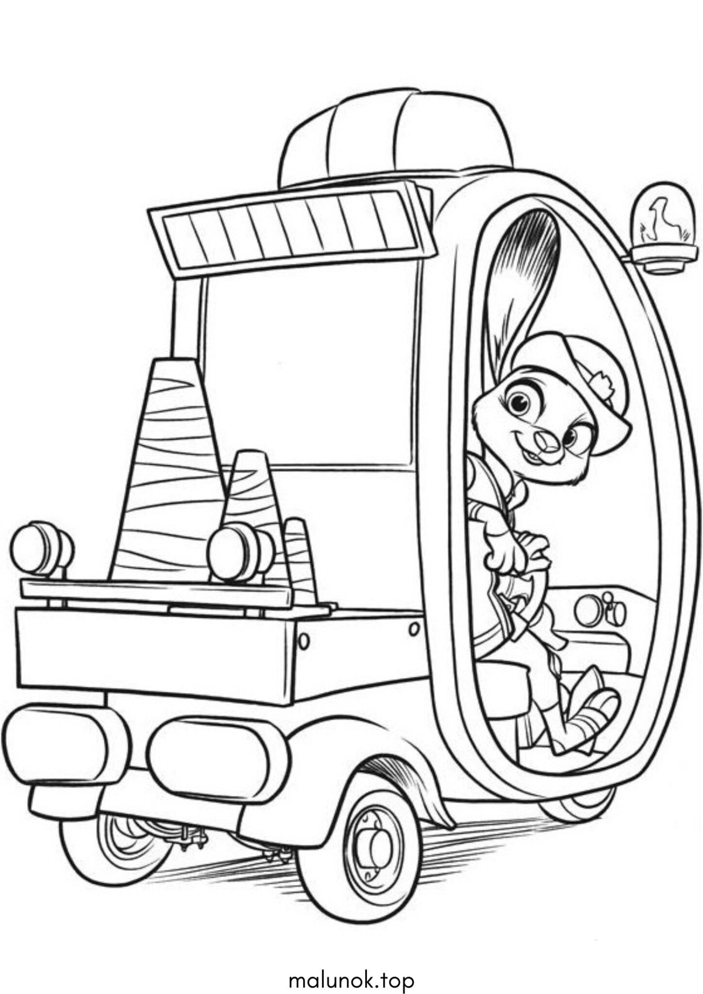 Раскраска Кролик Джуді у поліцейській машині (Зоотрополіс)