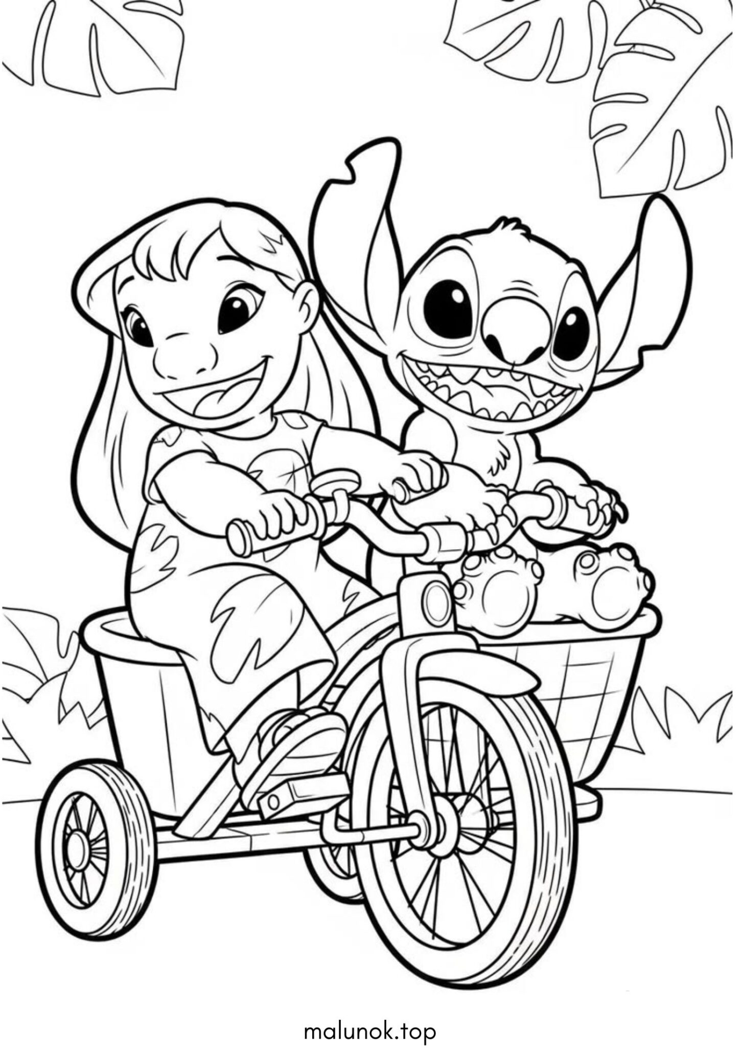 Раскраска Ліло та Стіч на велосипеді