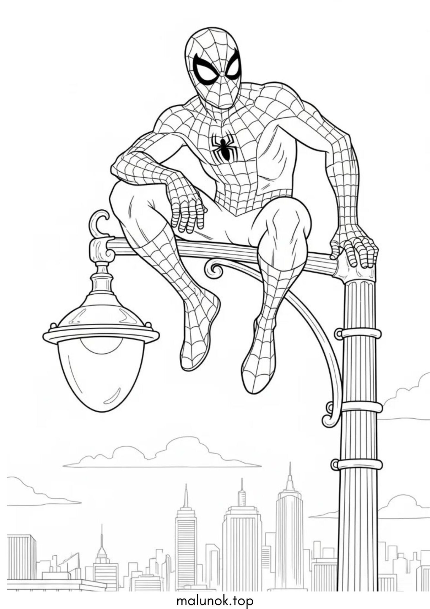 Раскраска Людина-павук на фонарі