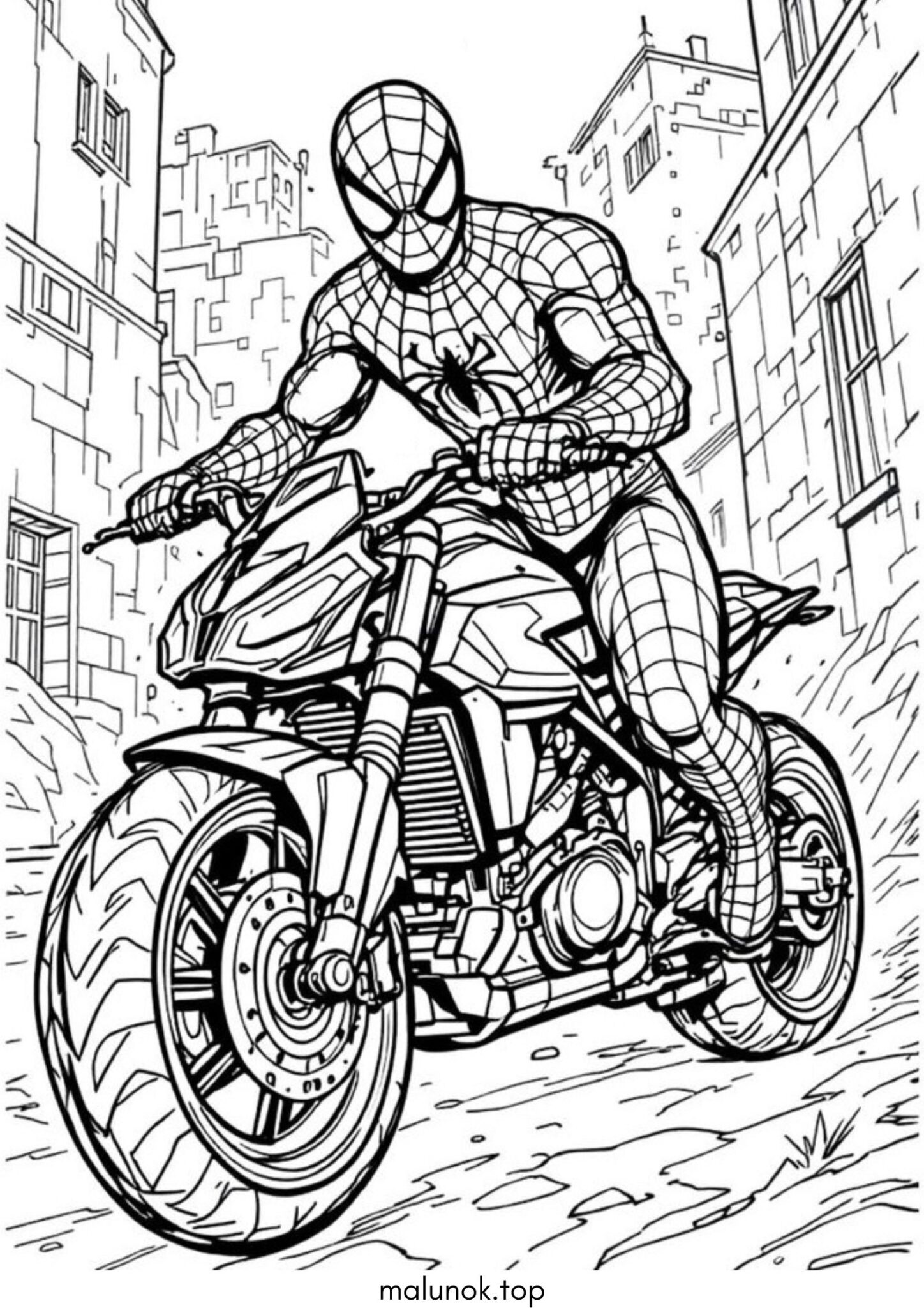 Раскраска Людина-павук на мотоциклі