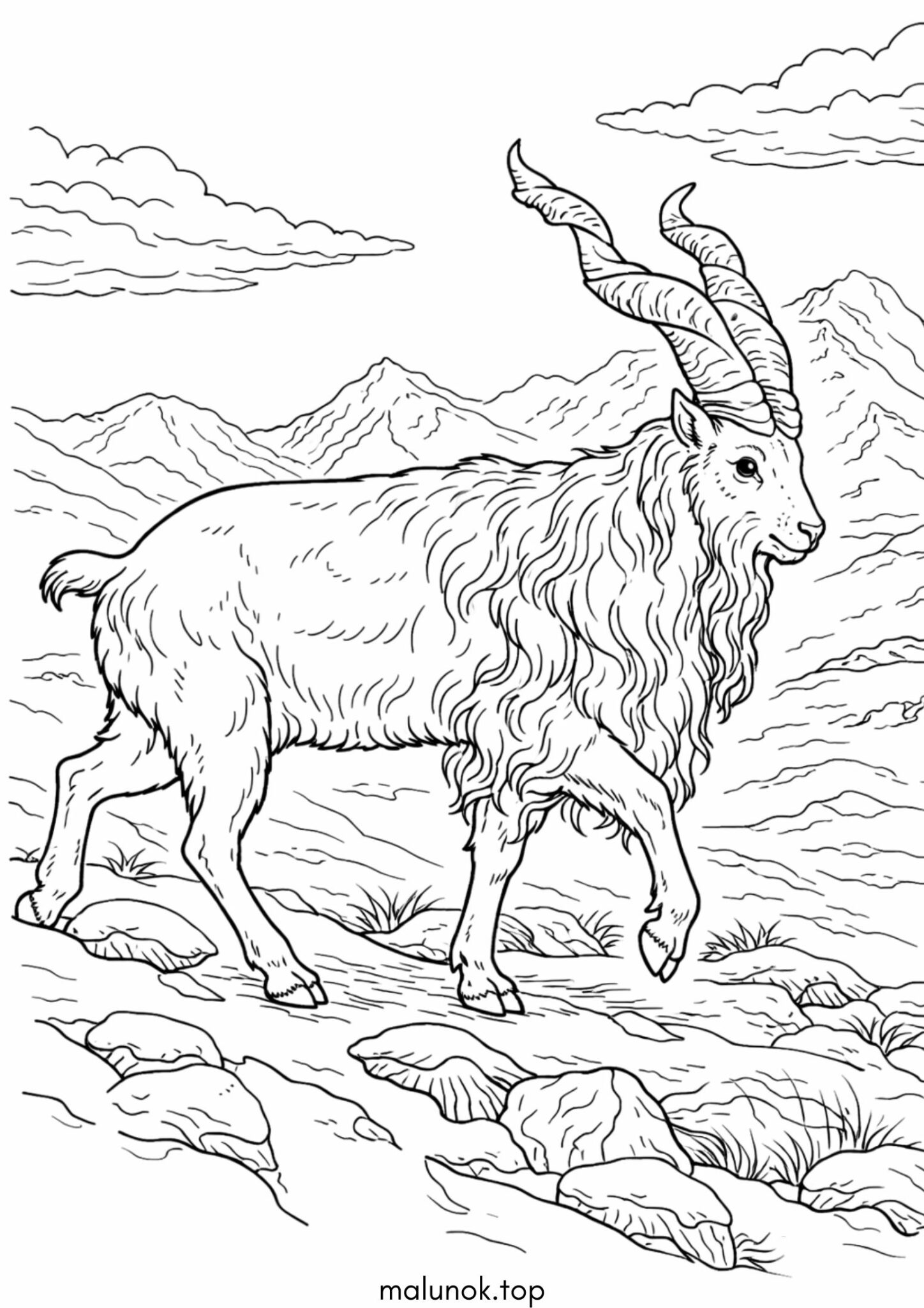 Раскраска Мархур – гвинторогий козел