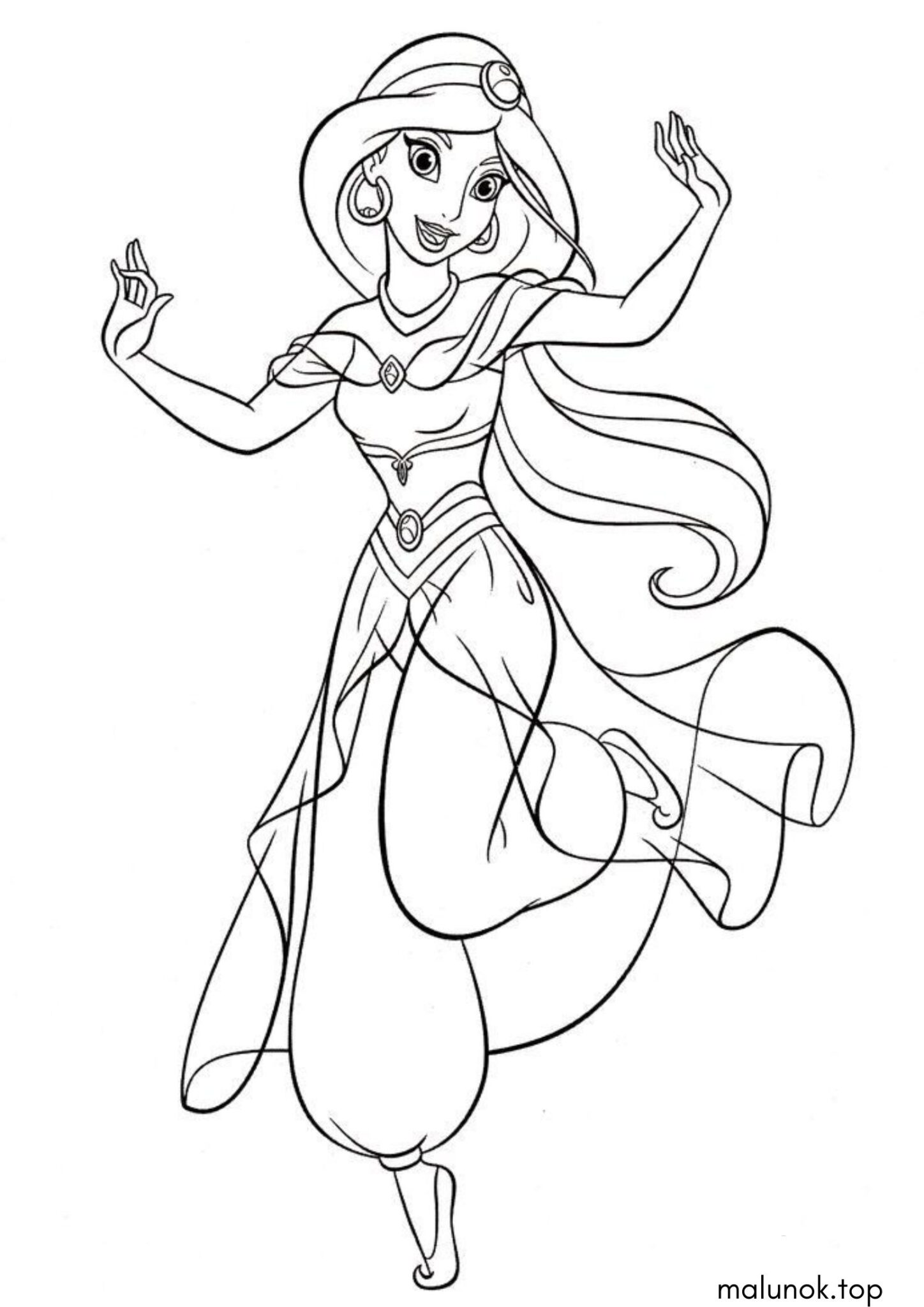 Раскраска Принцеса Жасмін танцює (Аладдін)