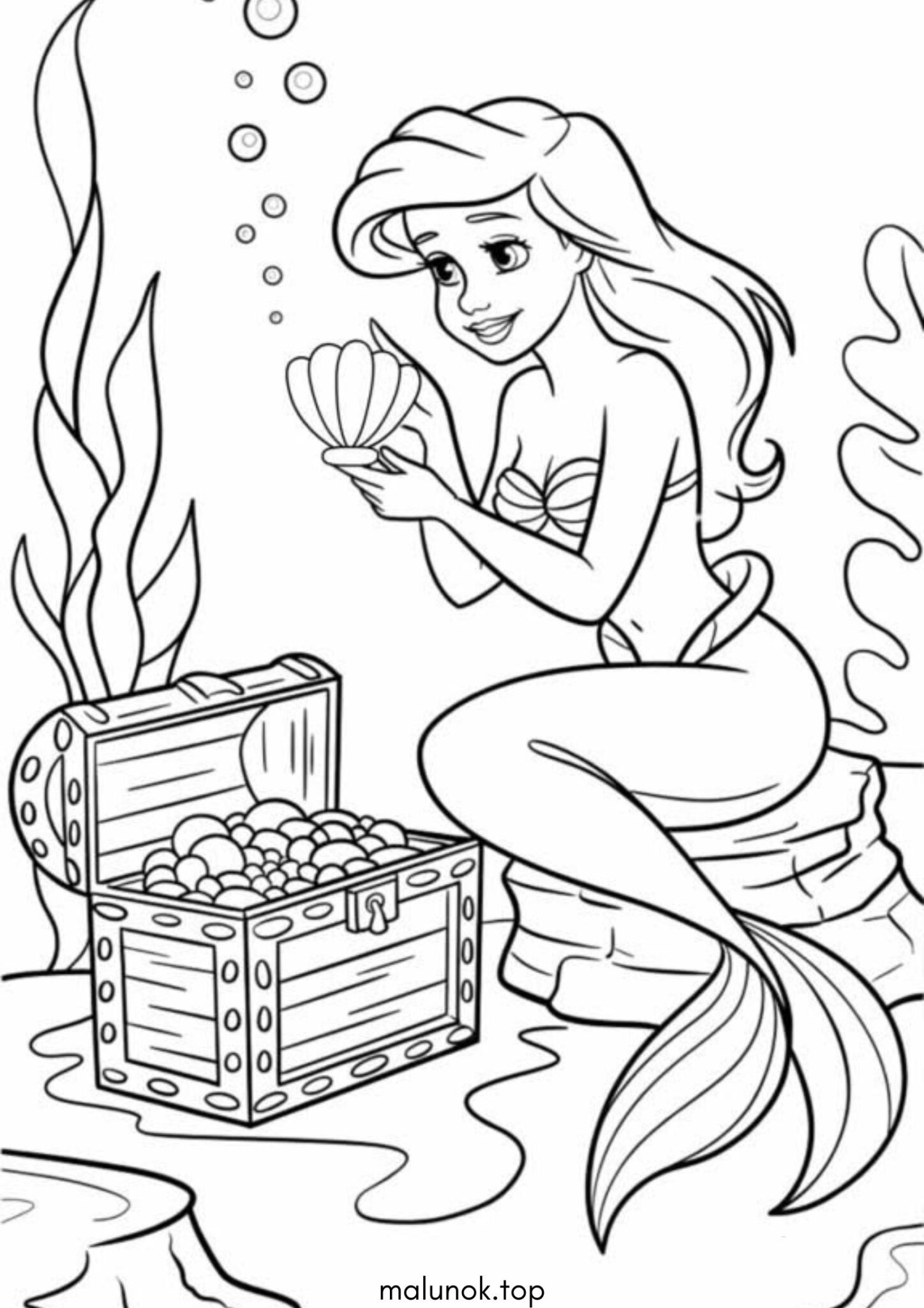 Раскраска Русалонька та скриня скарбів