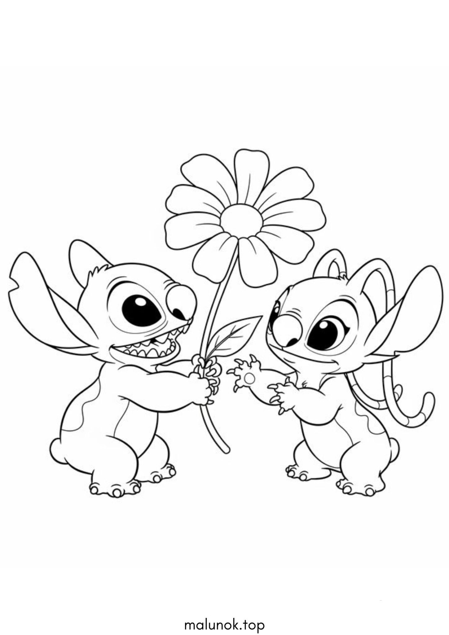 Раскраска Стіч дарує Ангел квітку