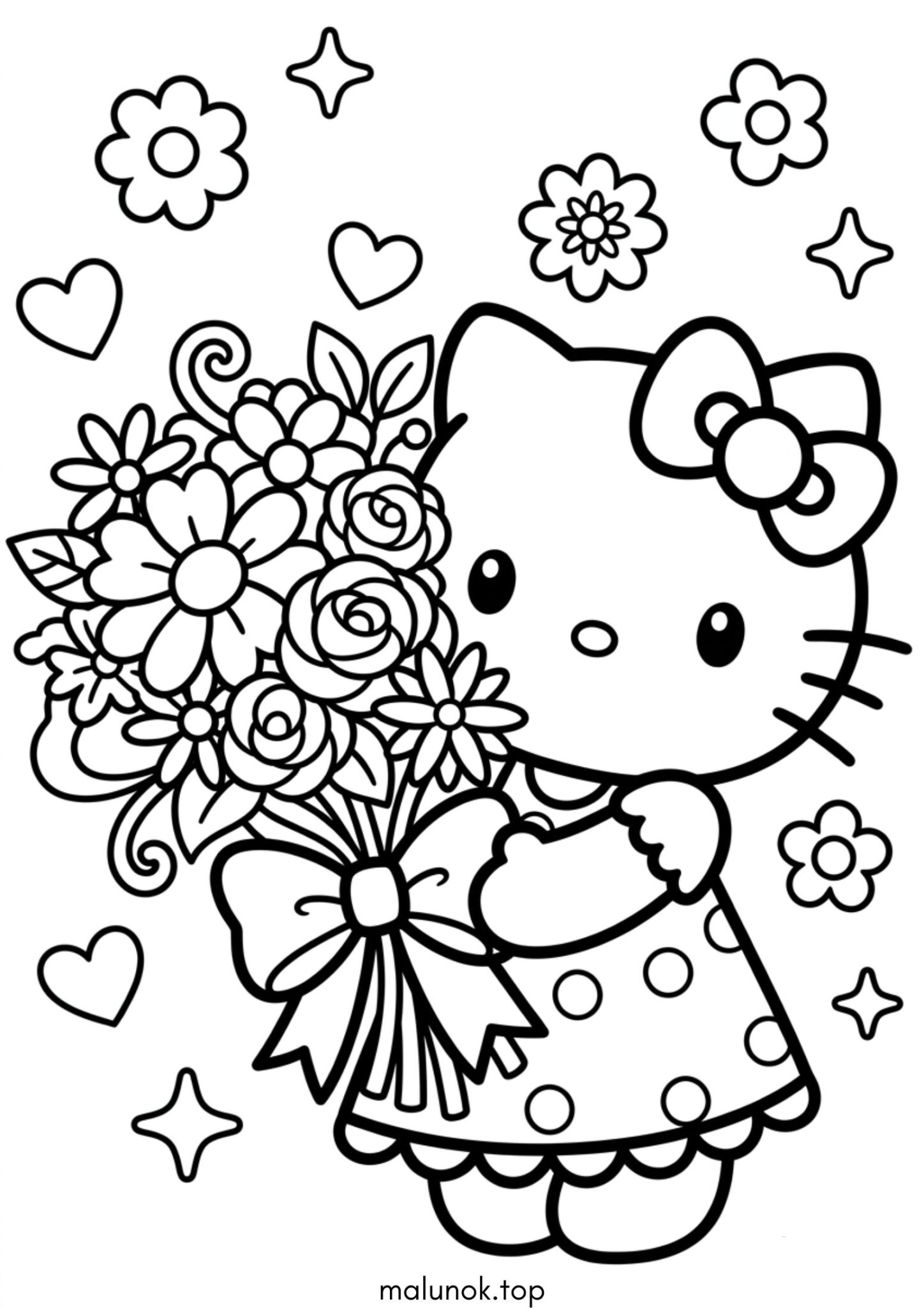 Раскраска Hello Kitty з квітами