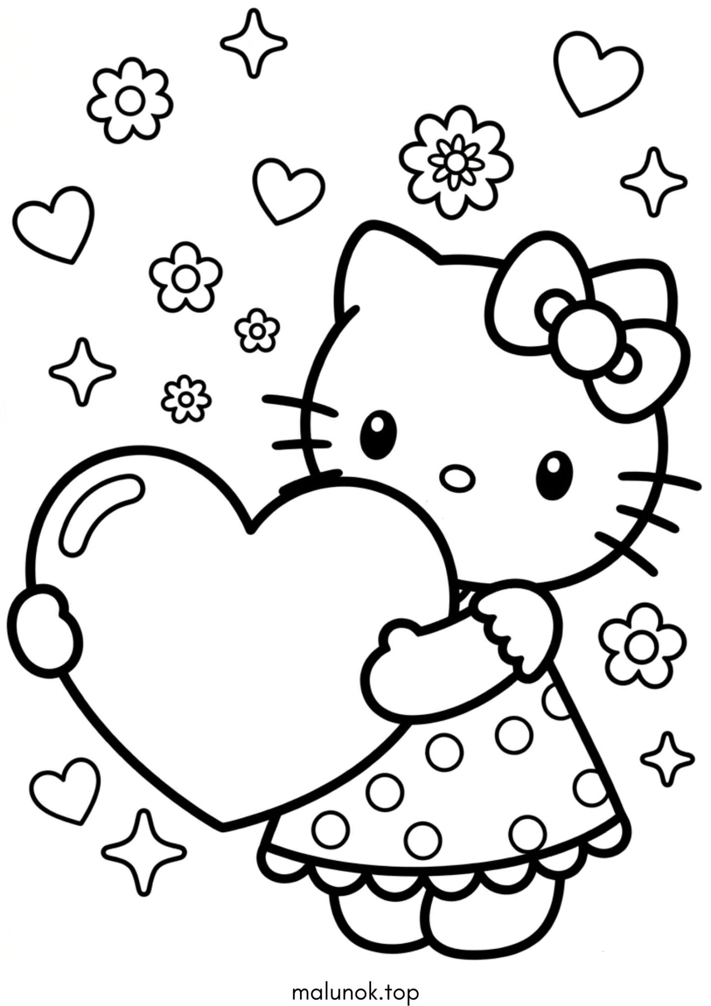 Раскраска Hello Kitty з великим серцем