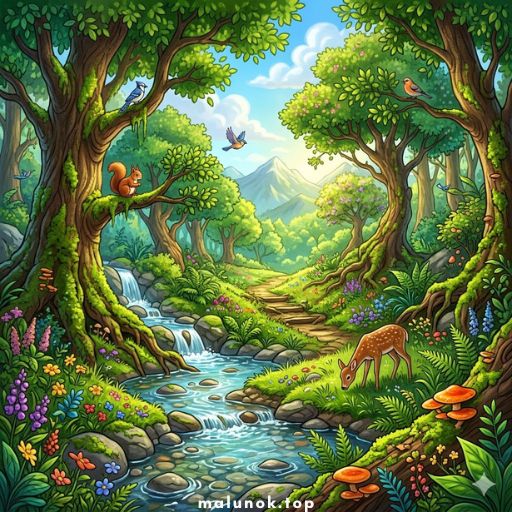 Розмальовки Ліс 🌳🌾🌲