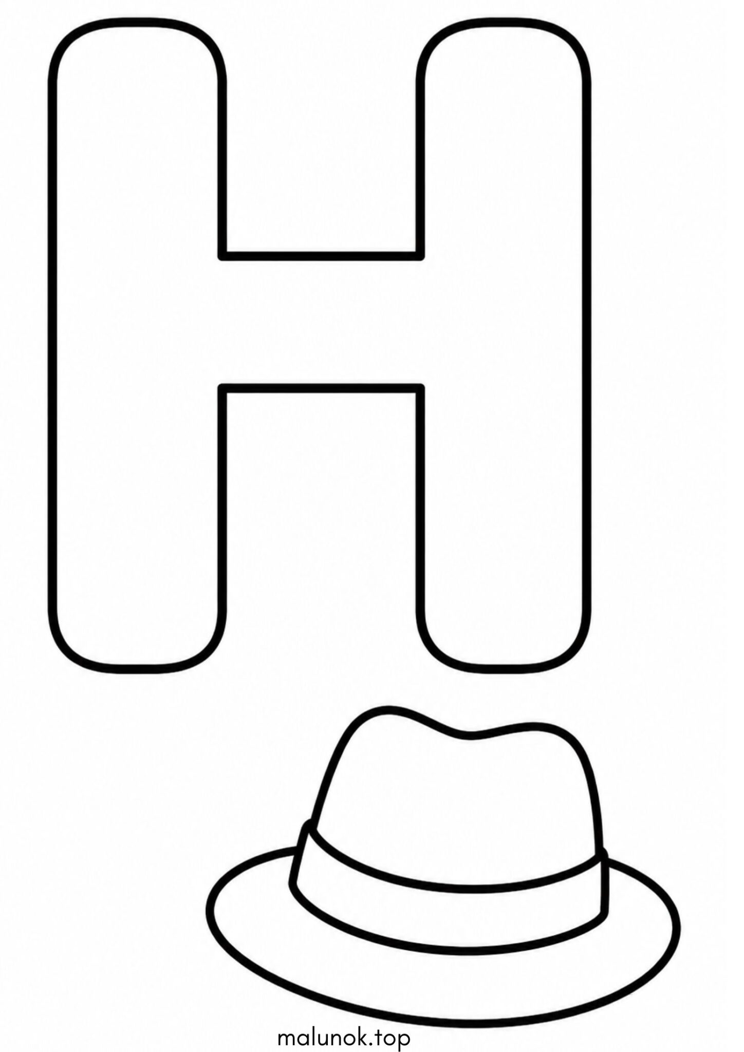 Раскраска Літера H (буква) – Hat Раскраска Літера H (буква) – Hat