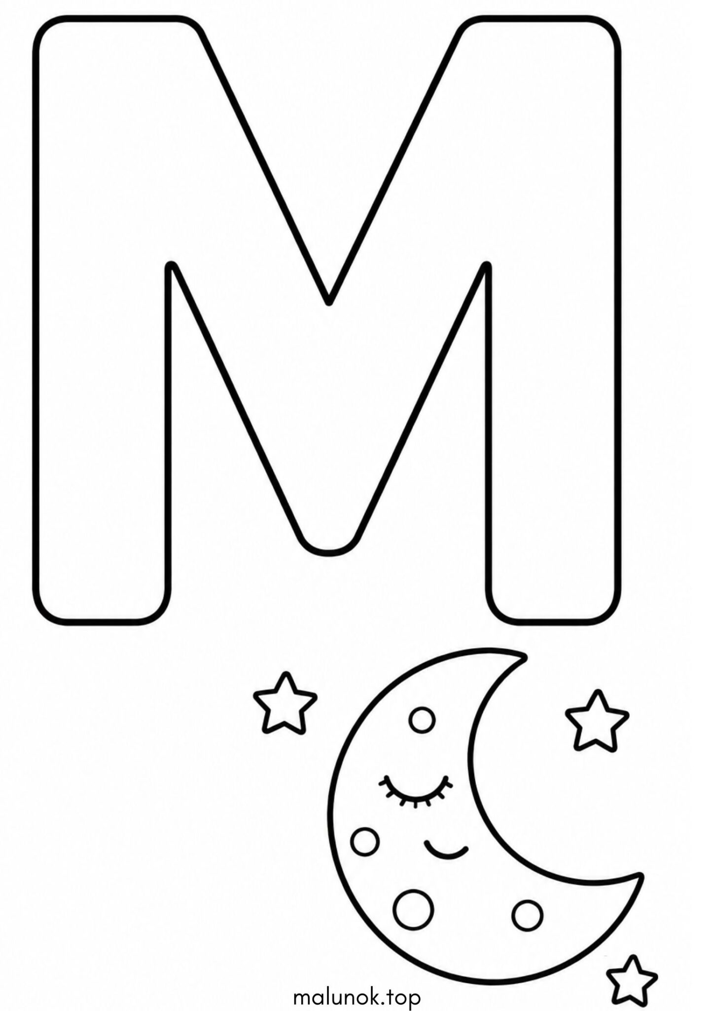Раскраска Літера M (буква) – Moon Раскраска Літера M (буква) – Moon