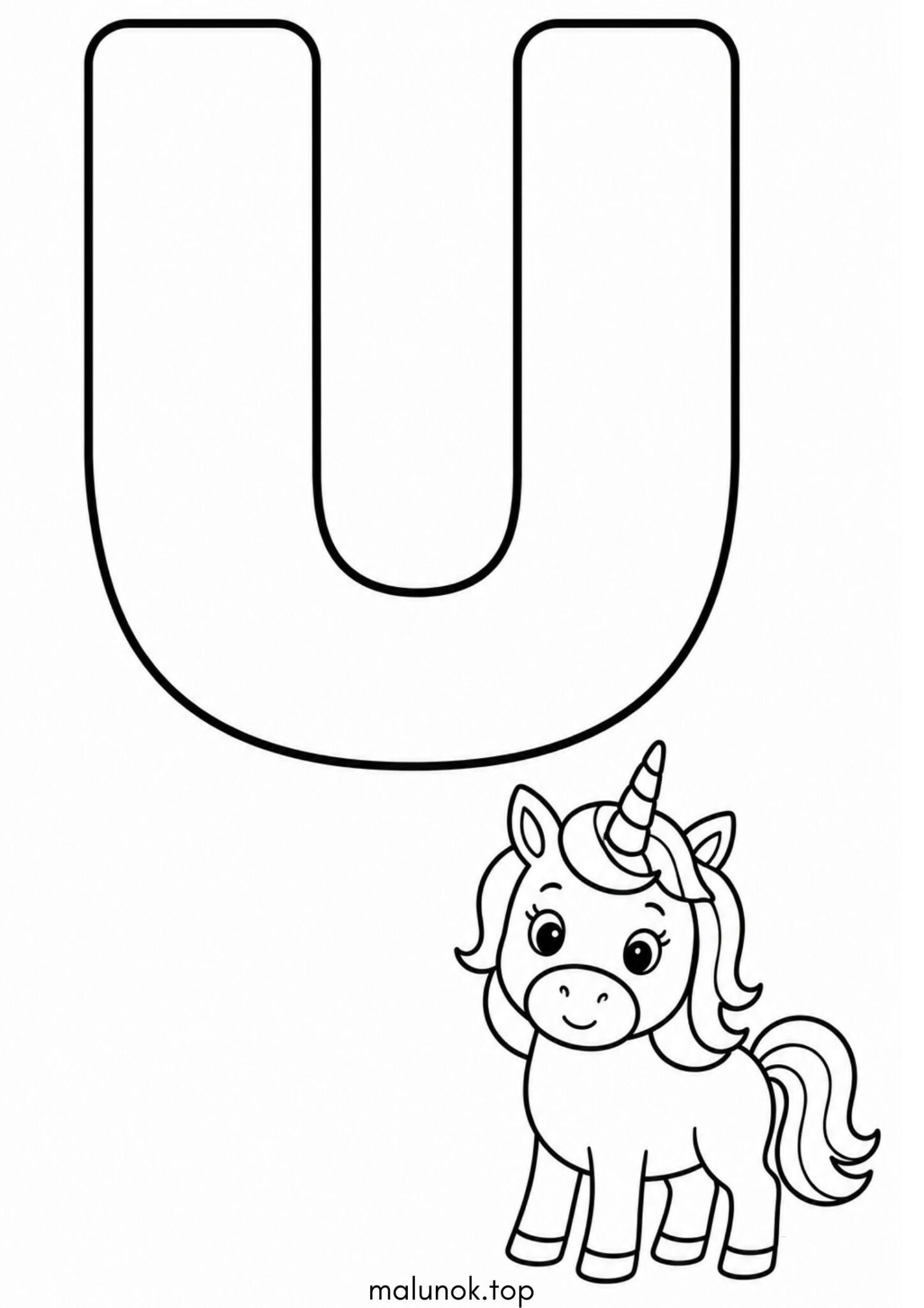 Раскраска Літера U (буква) – Unicorn Раскраска Літера U (буква) – Unicorn